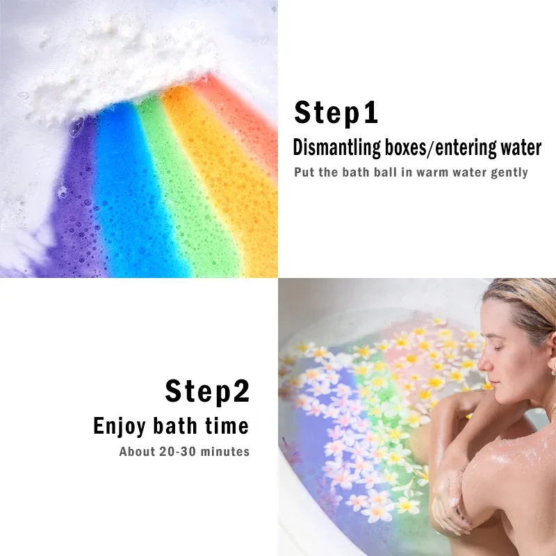 

Sdotter Rainbow Cloud salt essential oil moisturizing exfoliating bubble bath ball, used for skin care natural bubble bath
