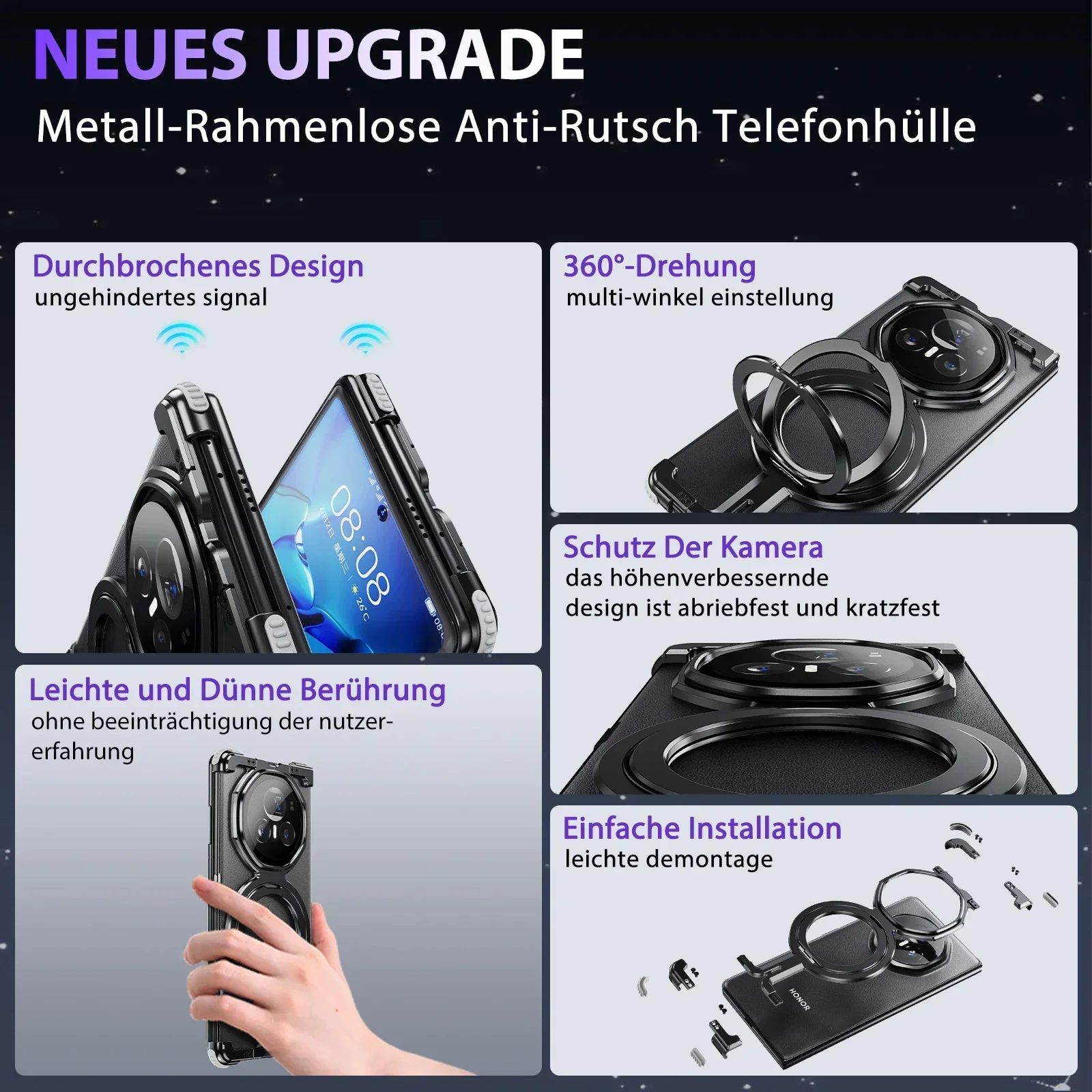 Eary for Huawei Honor Magic Vs3 Vs2 Phone Case with Magsafe Kickstand 360°Rotatable Magnetic Frameless Shockproof V3 V2 Shells