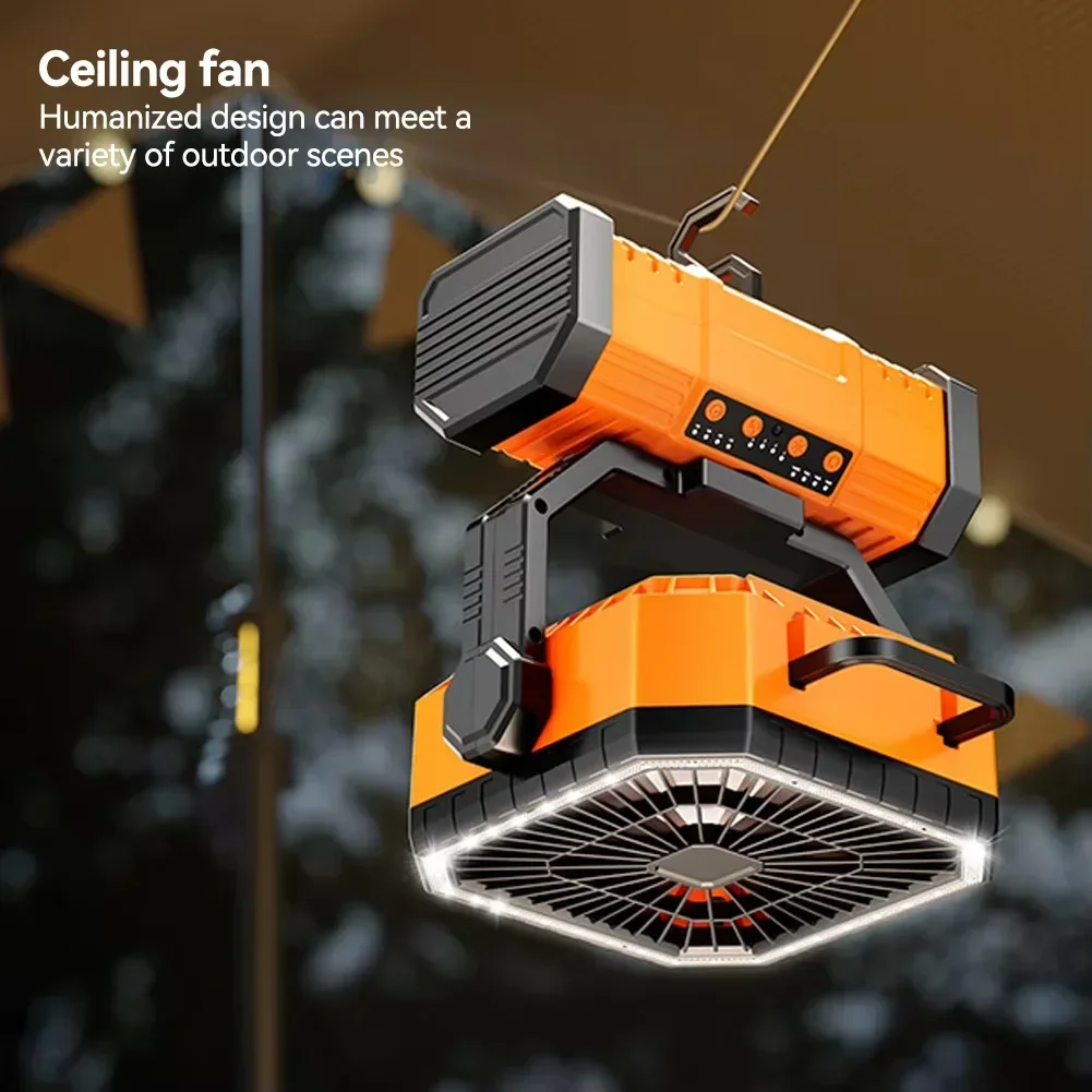 20000mAh Battery Powered Fan Camping Fan with 360° Rotation Hanging Hook for Fishing Tents Desk Rechargeable Camping Ceiling Fan
