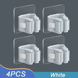 4-Pack No-Drill Wall-Mount Mop and Broom Holder with Strong Adhesive Hooks (4Pcs White)