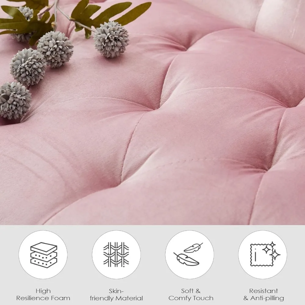 Mid-Century Modern Pink Velvet Loveseat Sofa Set with USB Ports and Cupholders, 3-Piece Living Room Furniture, Ideal for Small S 6