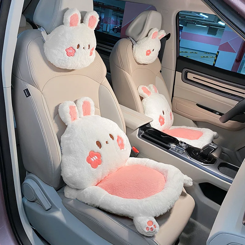 

New Cartoon Cute Rabbit Plush Four Seasons Universal Soft Seat Cushion Lumbar Support Car Headrest Neckpillow