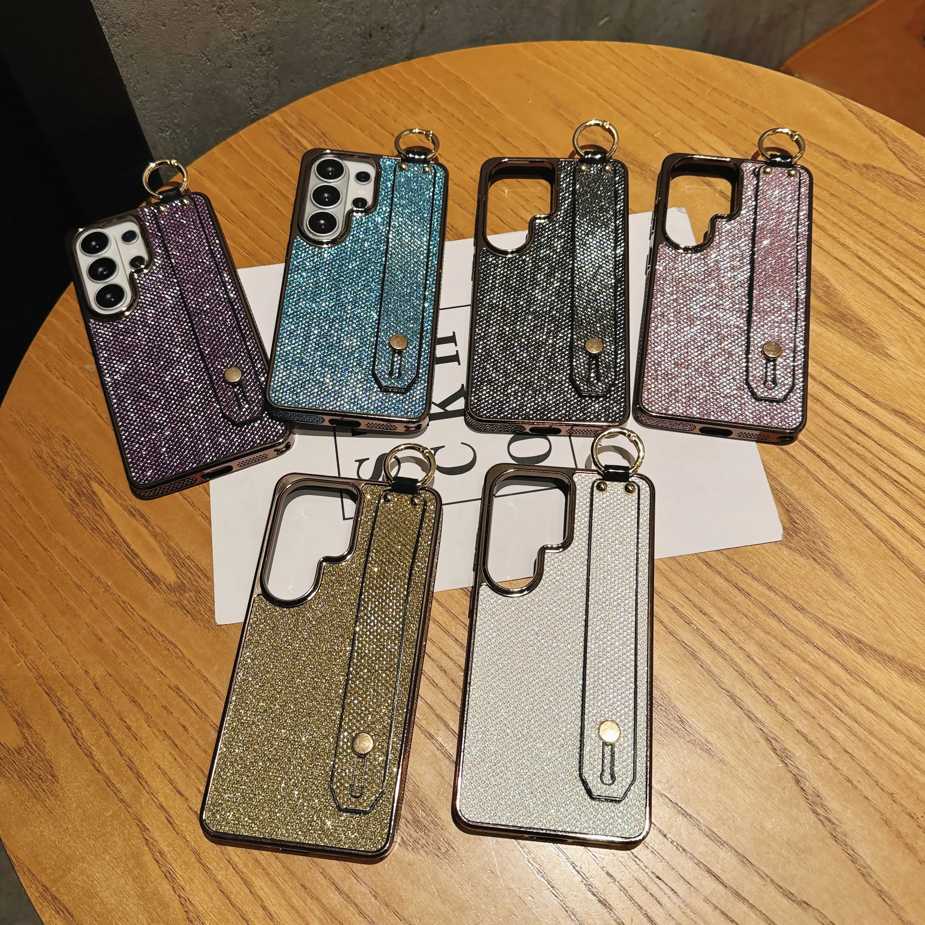 Sparkling Plating Wrist Strap Holder Case with Hand Bracket and Enhanced Camera Protection