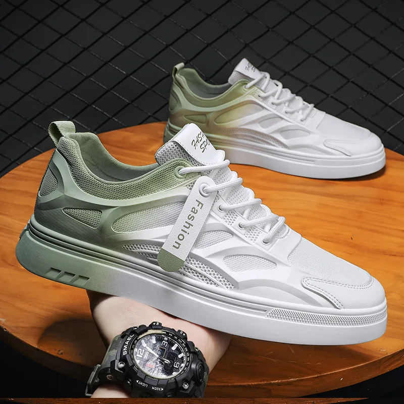 Mesh Men Casual Shoes Flat Lace-up Platform Shoes for Men Breathable Outdoor Non-slip Vulcanize Shoes White All-match Sneakers 4