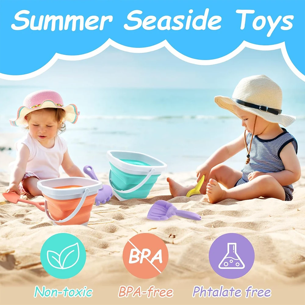 11-Piece Beach Toy Set – Gift Package Sandbox Toys for Kids with Collapsible Bucket, Shovel Set, and Sand Molds for Summer Outdoor Fun Beach games & Inflatables Beach Toys and Leisure Accessories