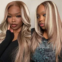 Perruque Lace Frontale HD Blond Cendré 4/613 avec Mèches, Perruque Brésilienne Colorée 13x4 en Cheveux Humains, Perruque Body Wave 613 HD Lace Frontal pour Femme 2