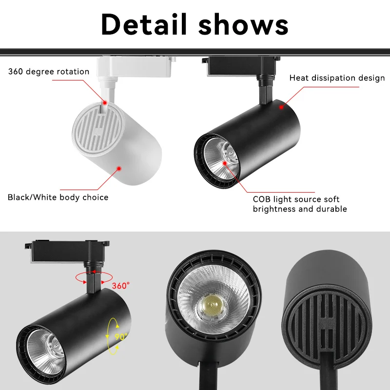 Set Led Track Lighting COB Track Light 110V 220V Wall Lamp Rail Spot Lights 10/20/40W Spotlight Clothing Store Shop Home Kitchen