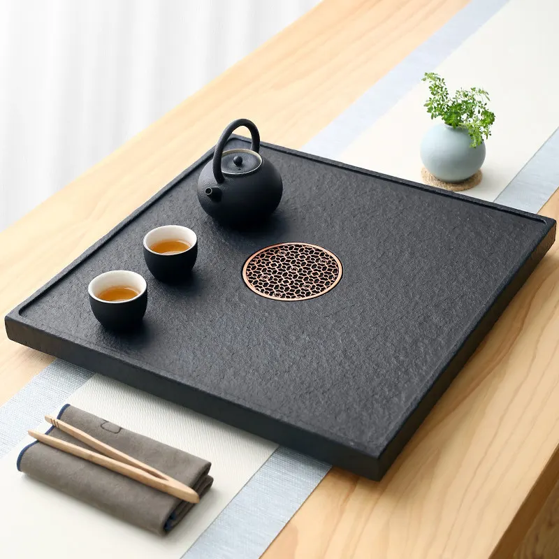 

Square Kung Fu Luxury Tea Tray Chinese Stone Office Minimalist Mini Modern Tray Small Drainage Bandeja Cocina Home Decor GXR35XP