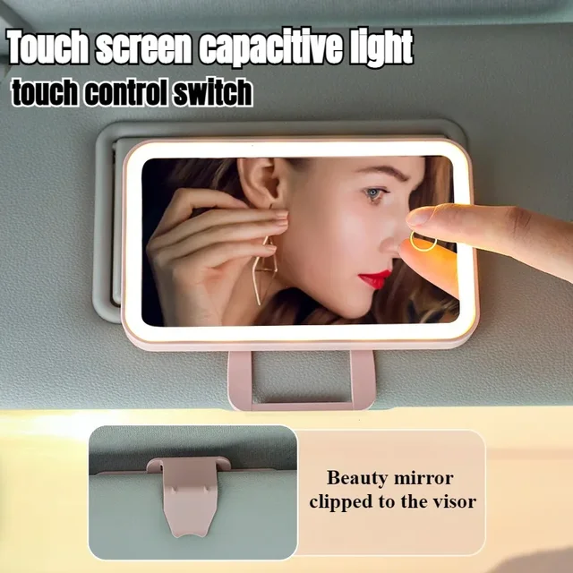 Car Sun Visor Vanity Mirror Rechargeable Women Makeup Cosmetic Mirror Touch Screen LED Lighting Car Interior Mirrors