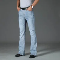 Spring 2024 Vintage Flared Jeans For Men Boot Cut Denim Jeans Classic Bell Bottom Casual Pants Fashion Light Blue Trousers 2