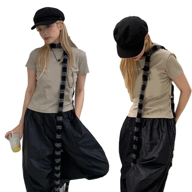 Long Plush Scarf Neckerchief Gift for Women Snake Stripe Scarf