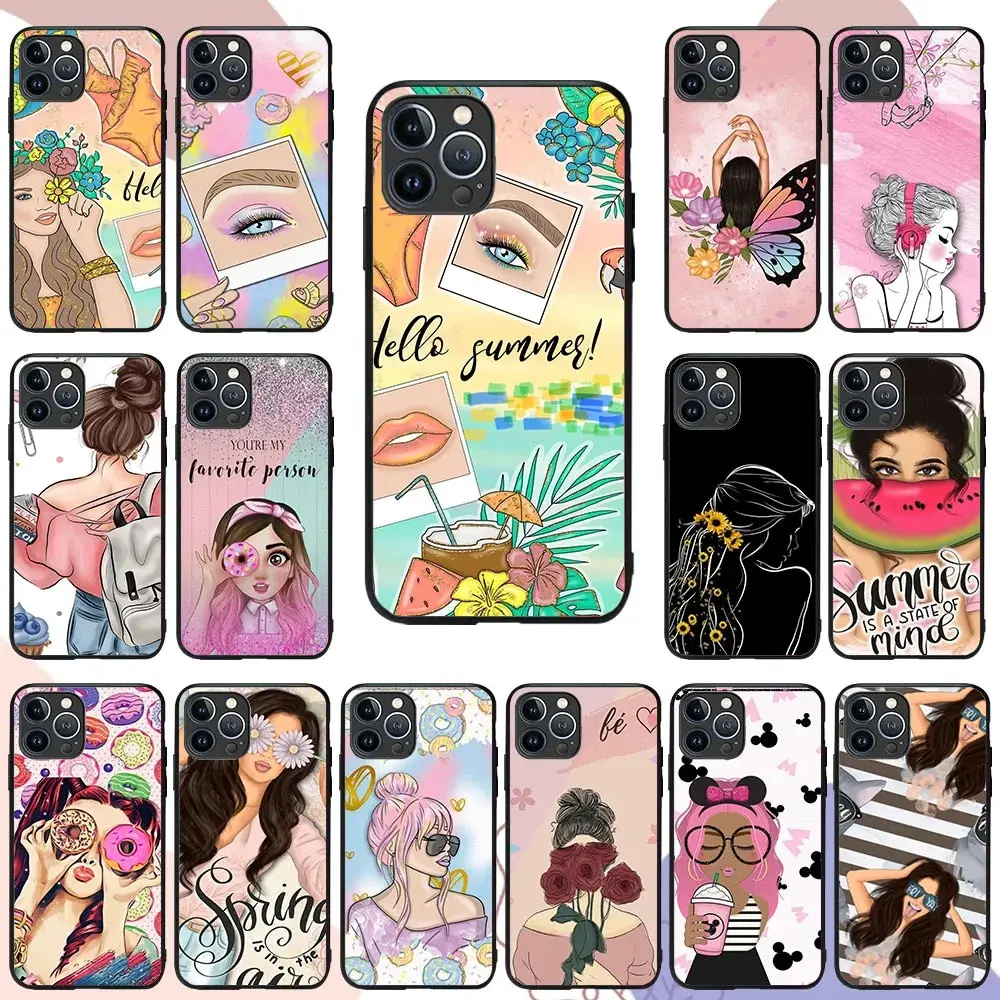 Custodia Morbida Per Ragazza Estiva Tr-64 Per Iphone X Xs 6 6S Se 14 15 Pro Max Plus