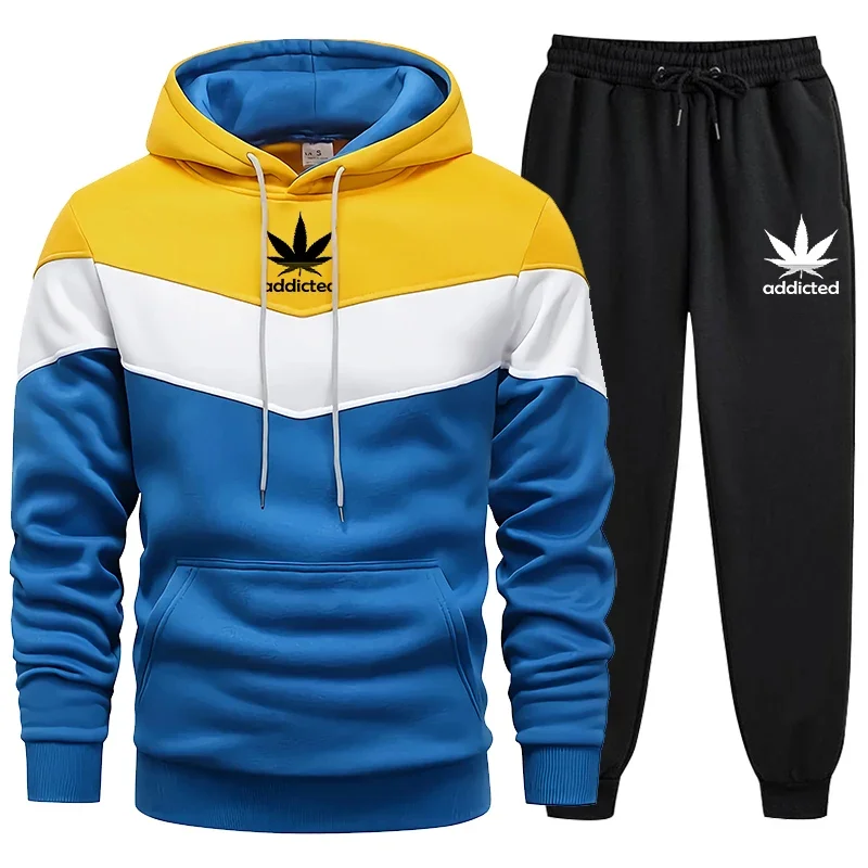 Men Stripe Hoodies Sweatpants Tracksuit Set Spring Casual Sportswear