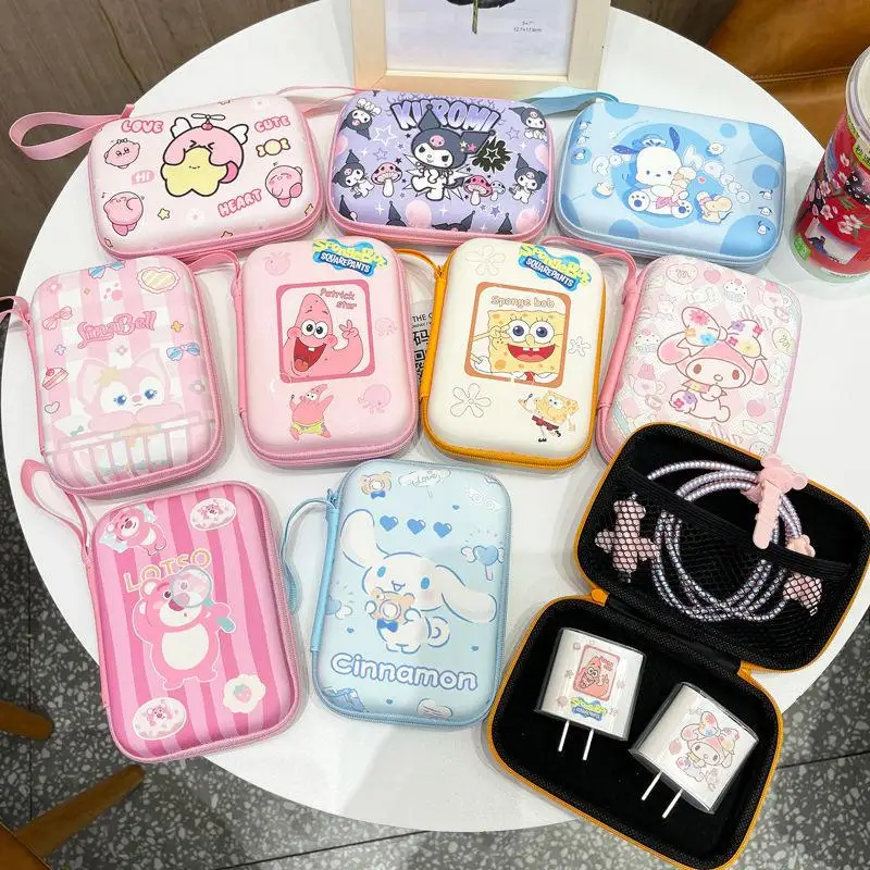 

Kawaii Sanrio Cinnamoroll Kuromi Mymelody Hellokittys Anime Storage Bag Cute Charger Headphone Data Cable Portable Organizer Box