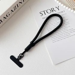 Rotating Mobile Phone Lanyard with Adjustable Anti - Tangle Wrist Strap - Polyester / Nylon (Black)