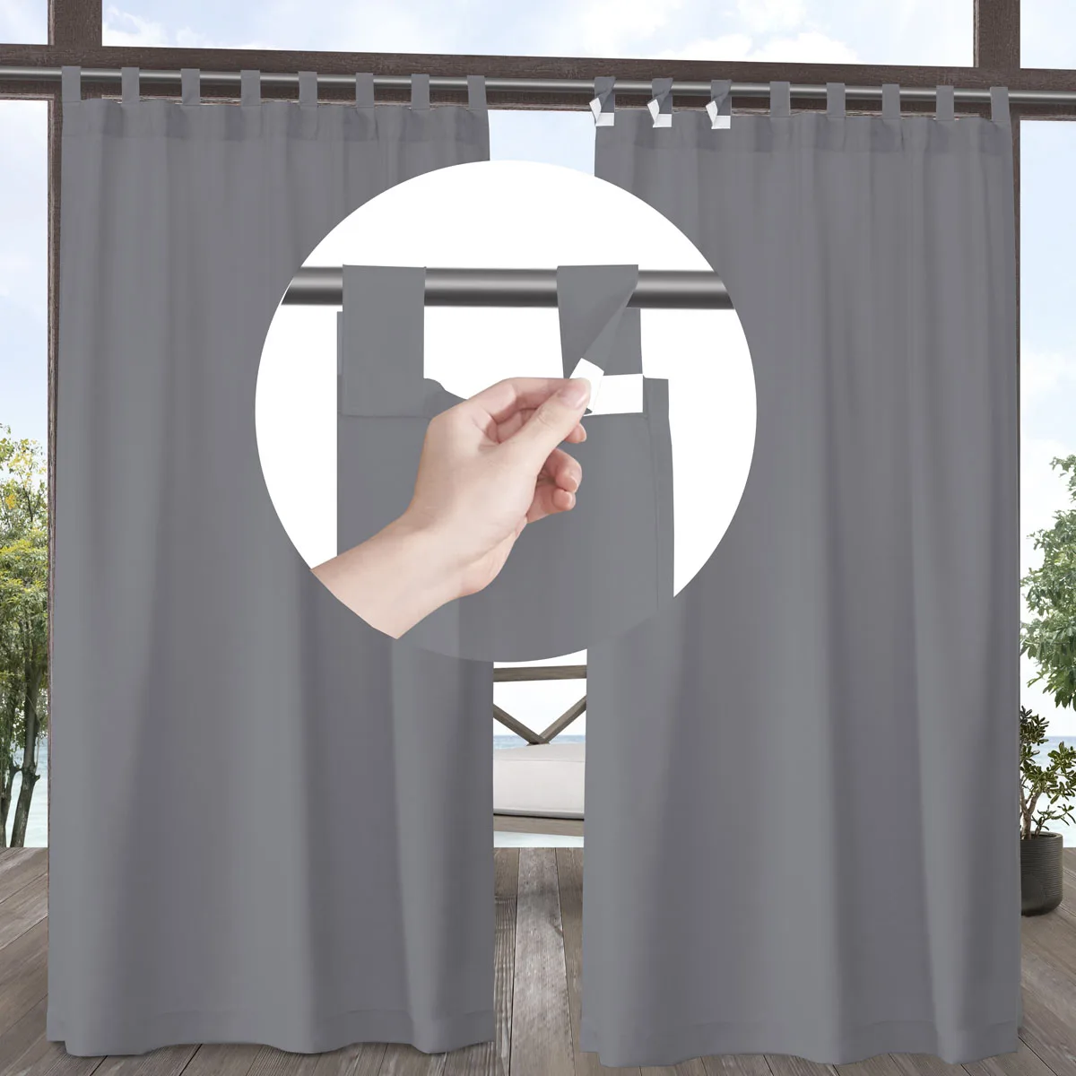 1PC Contemporary Outdoor Curtain-Detachable Tab Top,Water-Resistant, Light-Filtering Polyester, Easy Install Privacy Screen 5