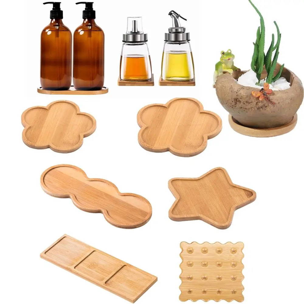 

Succulents Bonsai Holder Storage Tray Bamboo Flower Pot Tray Simple Bathroom Soap Dispenser Countertop Bottles Organizer