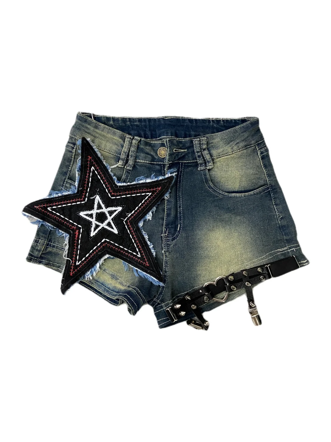 Star Embroidery Shorts Vintage Punk Denim  Women Summer High Waist Wide Leg Hot Pants Y2K  Jean Shorts Women
