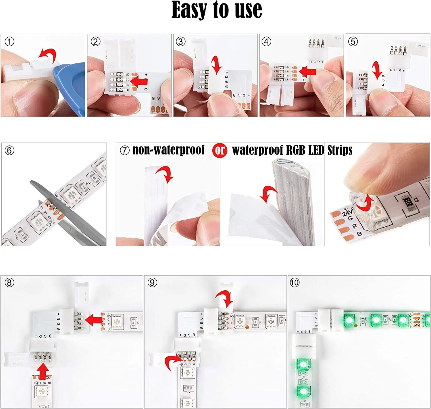 LED Strip Connectors L Shape 4-Pin LED Connectors 10mm Wide Right Angle Corner Connectors Solderless Adapter Connector Terminal For 3528/5050 SMD RGB