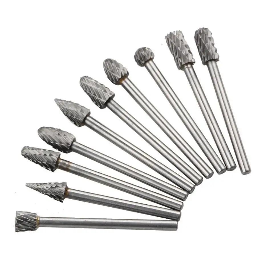 10-teiliges Wolframkarbid-Frässtift-Set Rotationsschnitz-Bits Mit 0.3 Cm Schaft Für Heimwerker Holzbearbeitung Metallschnitzen