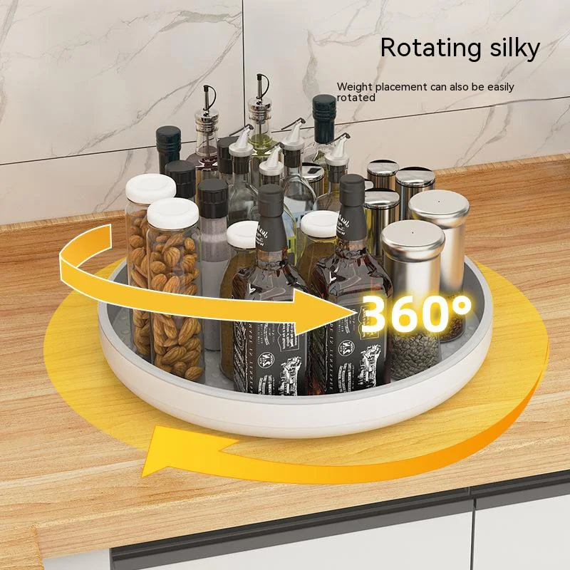 360 ° Rotating Spice Rack Seasoning Kitchen Storage Tray Anti-skid Foot Racket Placement Storage Tray 5
