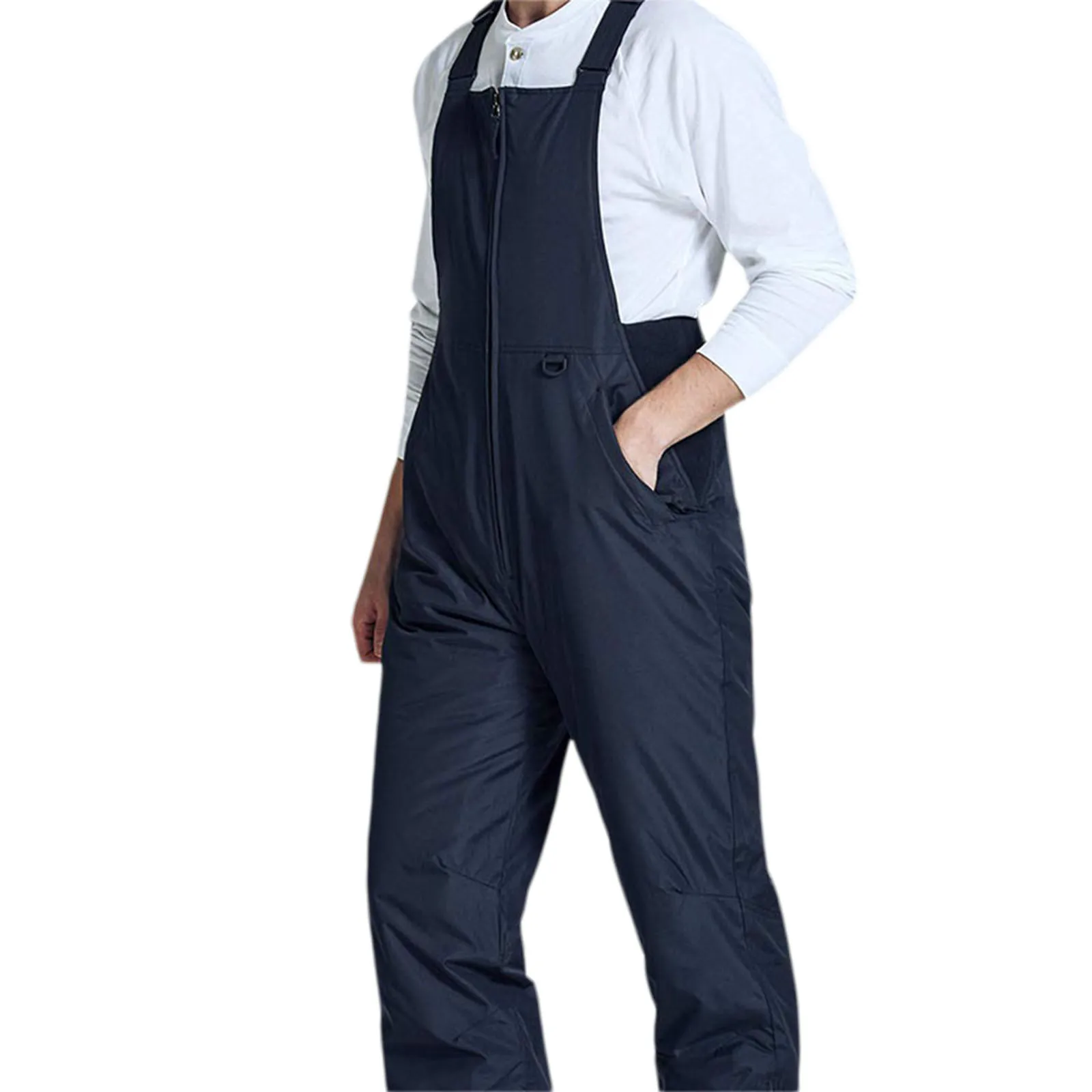 Men Rompers Denim Overalls Adjustable Straps Windproof Thickened Cargo Trousers Winter