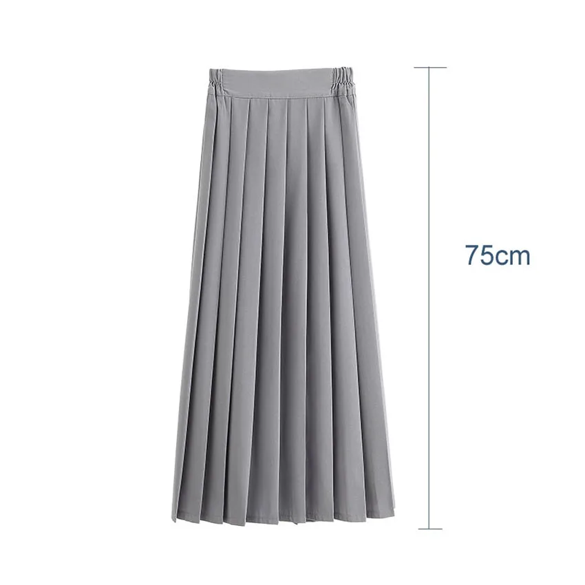 Japanese Student Girls Skirt School Uniform Solid Color Suit Pleated Skirt Short/Middle/Long High School Elastic Waist Dress 6