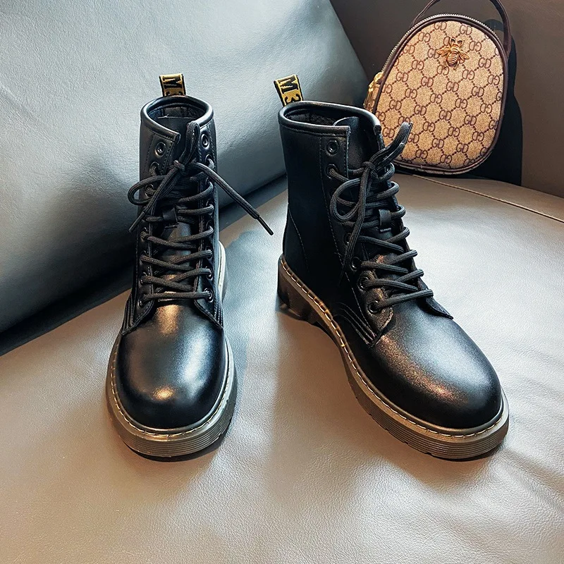 

Thick Soled Couple Martin Boots Women's 2022 Winter British Fashion Black Motorcycle Short Boots Boots Women Cowboy Boots