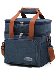 Durable Double Layer Portable Lunch Bag with Large Capacity - 27.5x25x18CM (Navy)