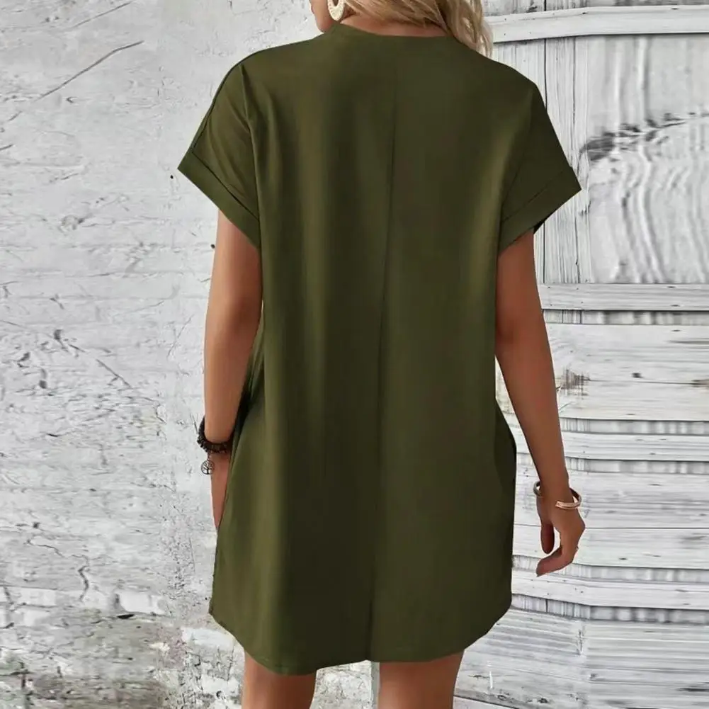 

Soft Fabric Dress Stylish Summer Dresses for Women Breathable Office-ready Mini Dress with Side Pockets for Commute Dating