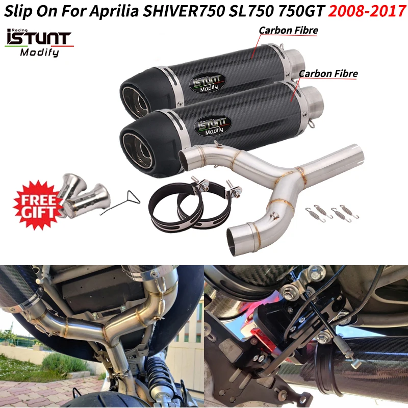 

Slip On for Aprilia Shiver 750 Sl750 Shiver750 Gt 750Gt 2008 - 2017 Mid Link Pipe Espace Moto Connect Carbon Fiber Muffler