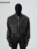Mauroicardi Spring Autumn Cool Short Loose Black Hard Pu Leather Bomber Jacket Men Zipper Pockets Luxury Designer Clothes 2023 1