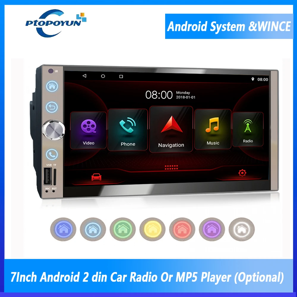 

Ptopoyun 2 Din Android Car Radio Automotive Multimedia MP5 Player Bluetooth Audio Stereo Receiver for VW Kia Ford Toyota Honda