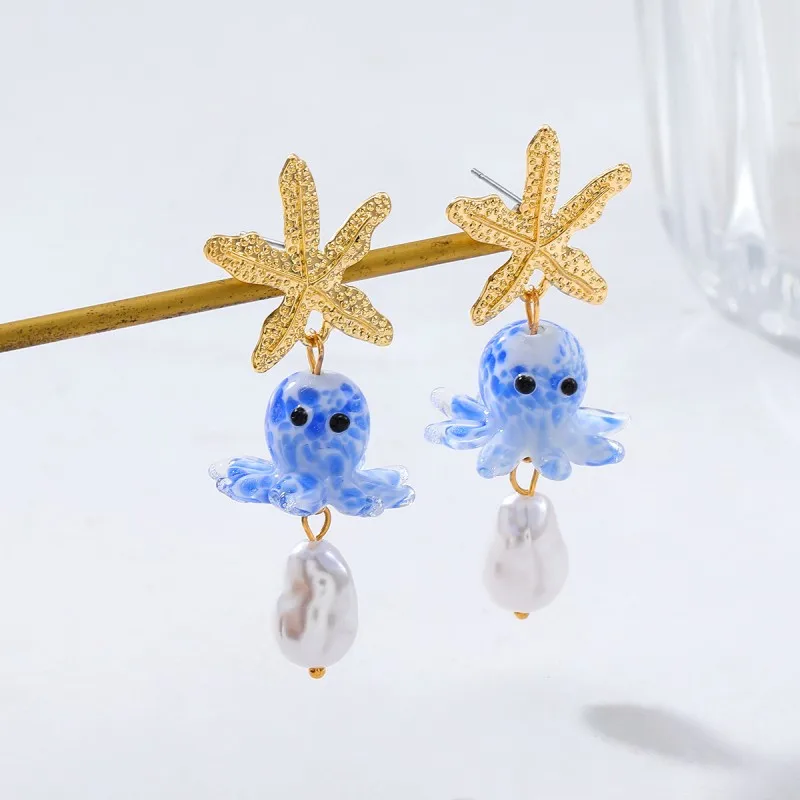 Cute Octopus Drop Earrings Marine Design Resin Copper Alloy Jewelry