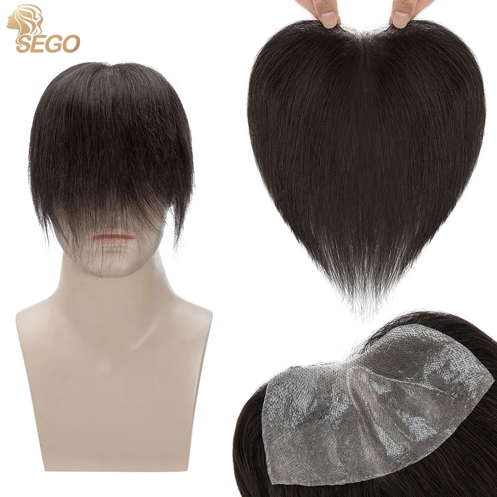 

SEGO 7x15CM Front Men Toupee Human Hair Pieces For Men Thin Skin PU 0.16mm Natural Hairline 6inch Hair System Replacement