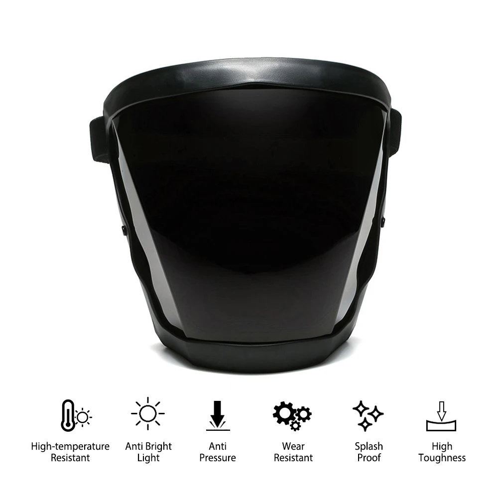 Écran facial soudure 120°C posé sur une table, vue de face, protection haute température respirante avec bords arrondis