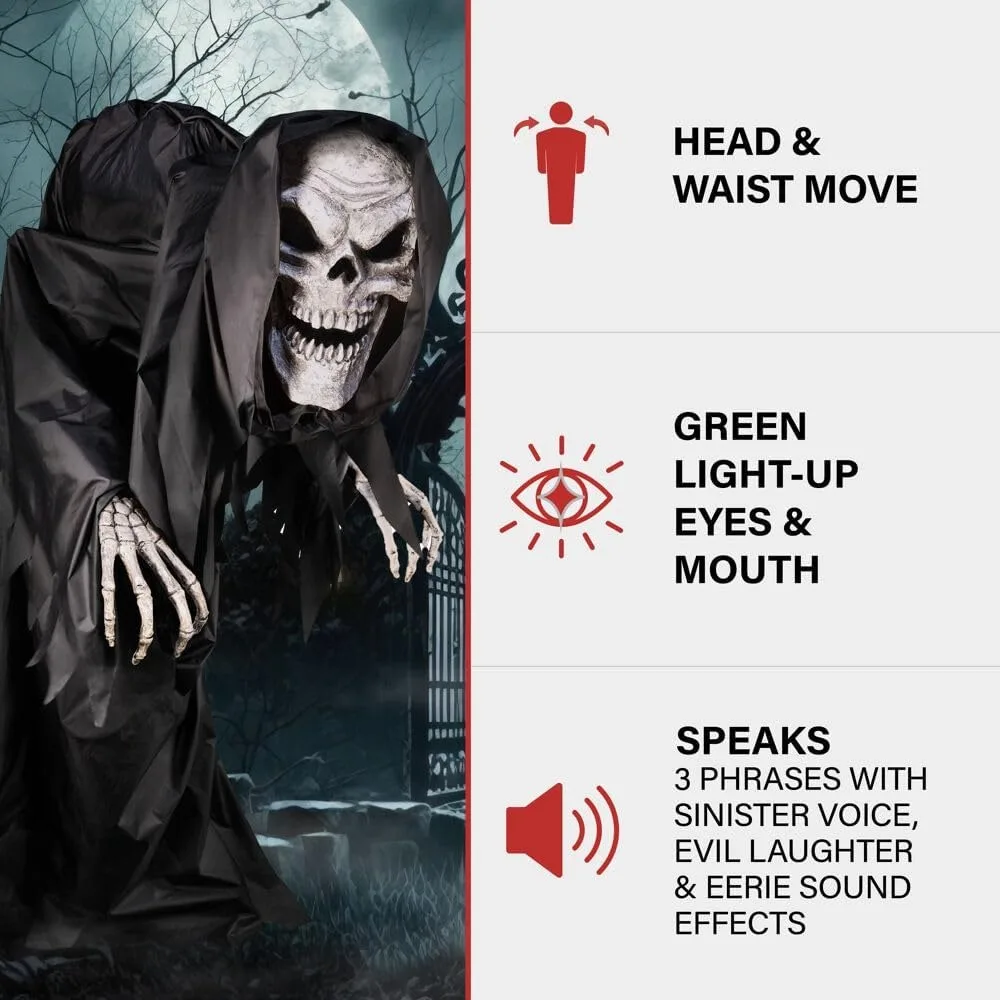Halloween Haunted Hill Farm Soul Sucker Demon Reaper with Child By Tekky, Motion-Activated Talking,Halloween Decorations