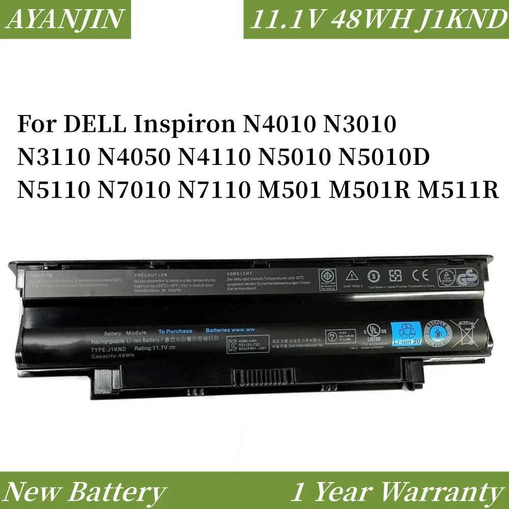 11.1V 48WH J1KND Laptop Battery for DELL Inspiron N4010 N3010 N3110 N4050 N4110 N5010 N5010D