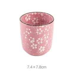 Elegant Japanese-Style Ceramic Tea Cup - Pink and White Underglaze Porcelain Design - 51-100ml (Pink)