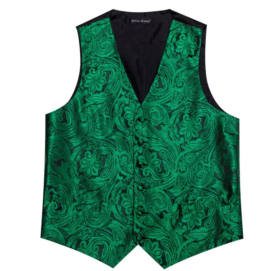 Luxury Vest for Men Waistcoat Tie Set Silk Green Black Paisley Wedding Formal Suits Male Gilet Sleeveless Steampunk Barry Wang