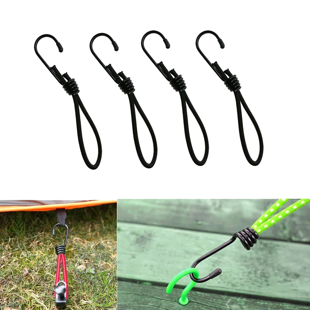 4 pcs 6" Elastic Hook Bungee Loop Cord Tie Down Strap Wire Fix Canopy Tarp Tent Kayak Shock Cord Bungee Rope Luggage Straps DIY