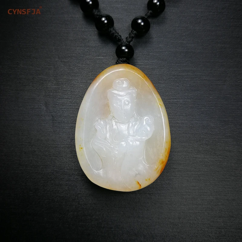 

CYNSFJA Real Rare Certified Natural Hetian Seed Jade Nephrite Men's Lucky Amulets Guanyin Jade Pendant Hand Carved High Quality