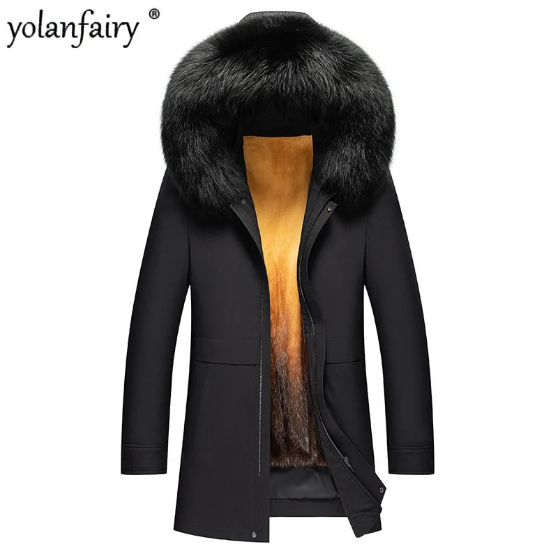 

Mens Real Fur Coat Winter 2023 Men's Hooded Removal Rex Rabbit Inner Parkas Male Jacket Fox Collar Top Casaco Masculino