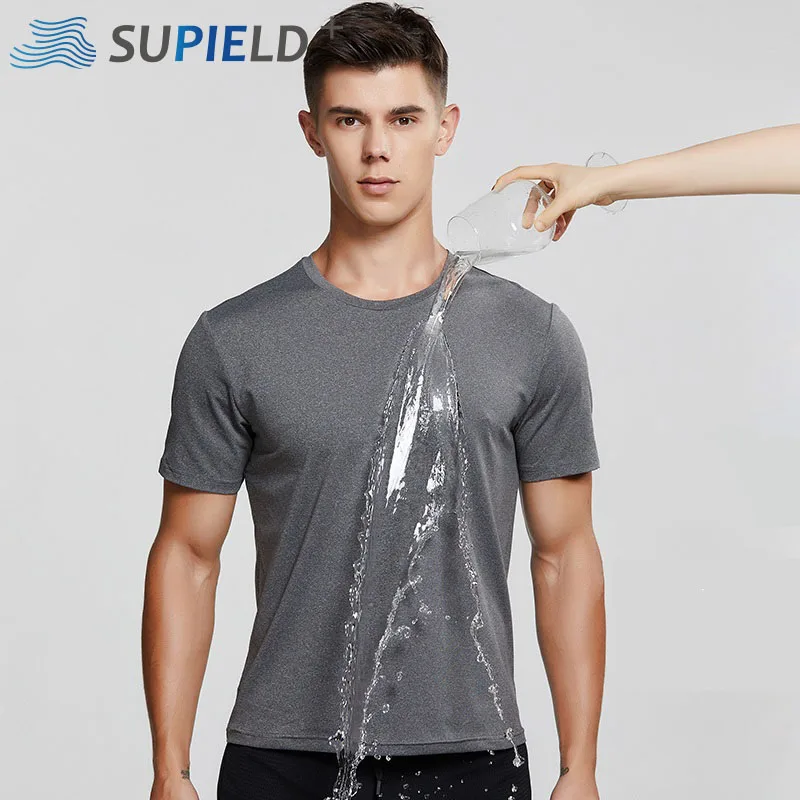 

SUPIELD Hydrophobic Solid Round & V Neck Top Short Sleeves Men T-Shirt Summer Waterproof Antifouling Fashion Casual Men T-shirts