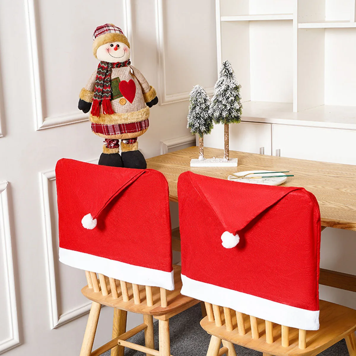 4-Pieces Christmas Chair Covers-Red Non-Woven Fabrics Santa Claus Hat Chair Back Covers for Xmas Decor