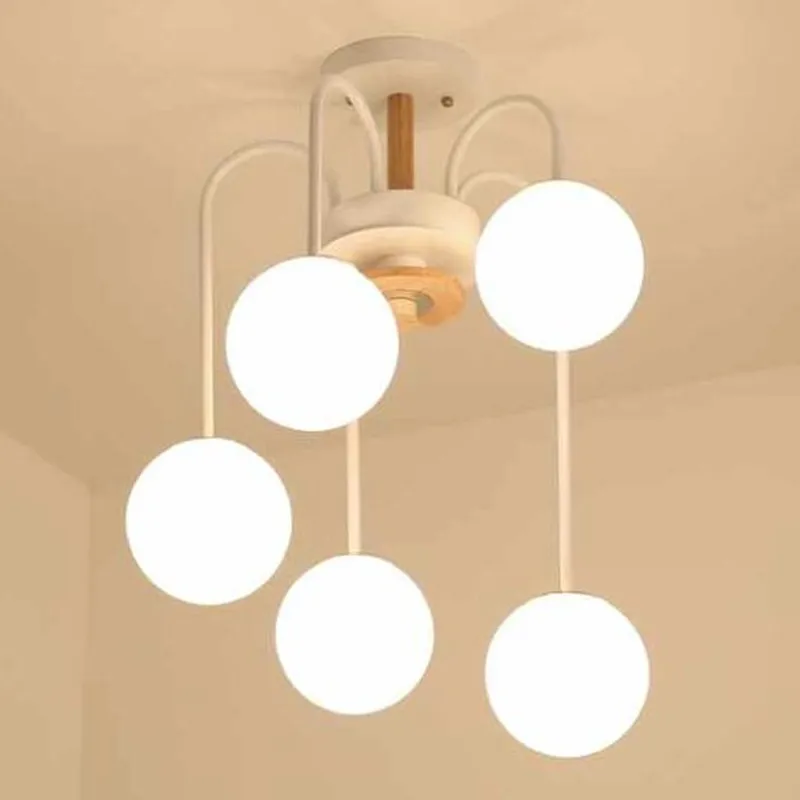 

LED Ceiling lights For Living room Kids room Kitchen Modern White Glass Ball Wooden Ceiling lamp luminaire plafonnier