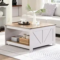 Farmhouse Coffee Table for Living Room, Wood Square Coffee Tables, 31.5" D x 31.5" W, Grey Wash 1