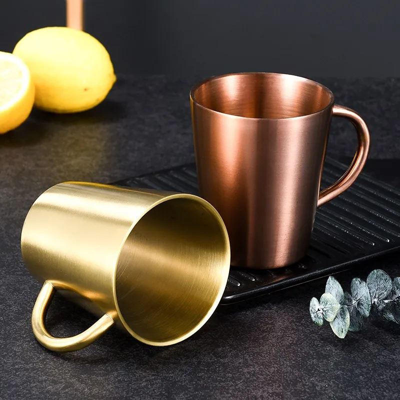 

304 Stainless Steel Double-layer Heat Insulation Mug Milk Coffee Cup Drinking with Handle Beer