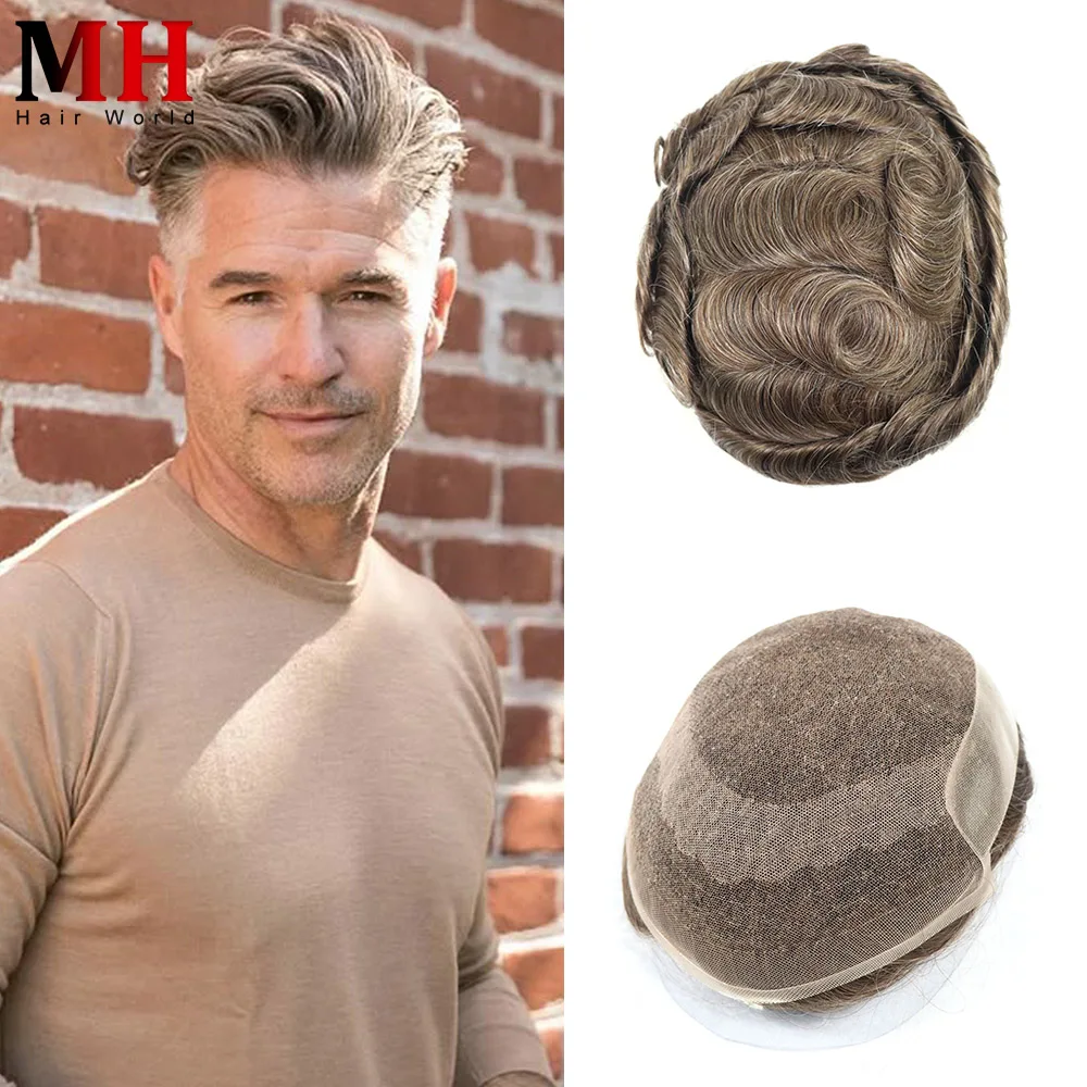 Lace Front & PU Men Toupee Natural Hairline Male Hair Prosthesis Human Hair Replacement System Men's Wigs Unit 7x9 8x10
