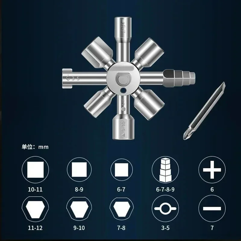 Description Picture 5 of itemPortable Snow Wrench Multifunction 10 in 1 Key Wrench Elevator Repair Door Valve Radiator Faucet Triangle Electric Control Box